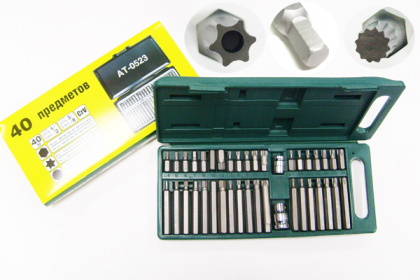 Набор вставок "АТ" TORX, SPLINE и шестигранных (40 предметов) AT53523
