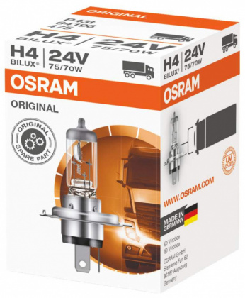 Лампа галогеновая АКГ 24-75-70 H4 Р43 OSRAM ORIGINAL 64196 ближний/дальний свет H4 24V 75/70W P43t