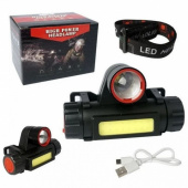 Фонарь налобный LED + COB  600 Lm  USB HEADLAMP KX-1807