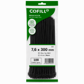 Хомут(стяжка кабельная) пластиковый 300*7.6 (100шт) COFIL черные